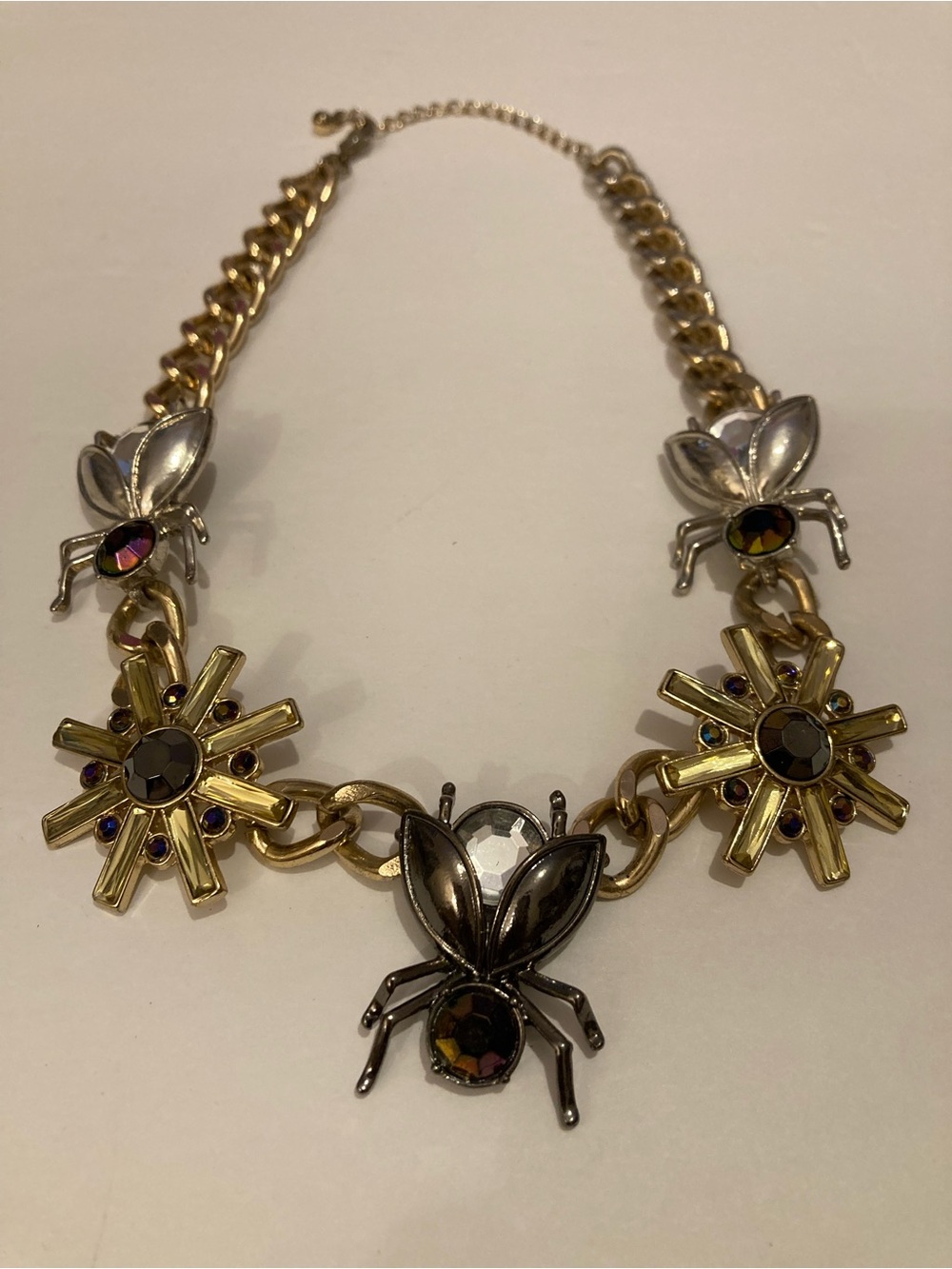Statement Gold and Silver Bee Necklace with Purple Accents